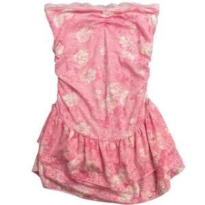 VS PINK x LOVESHACKFANCY Strapless Lace Mini Dress Pink Floral Small